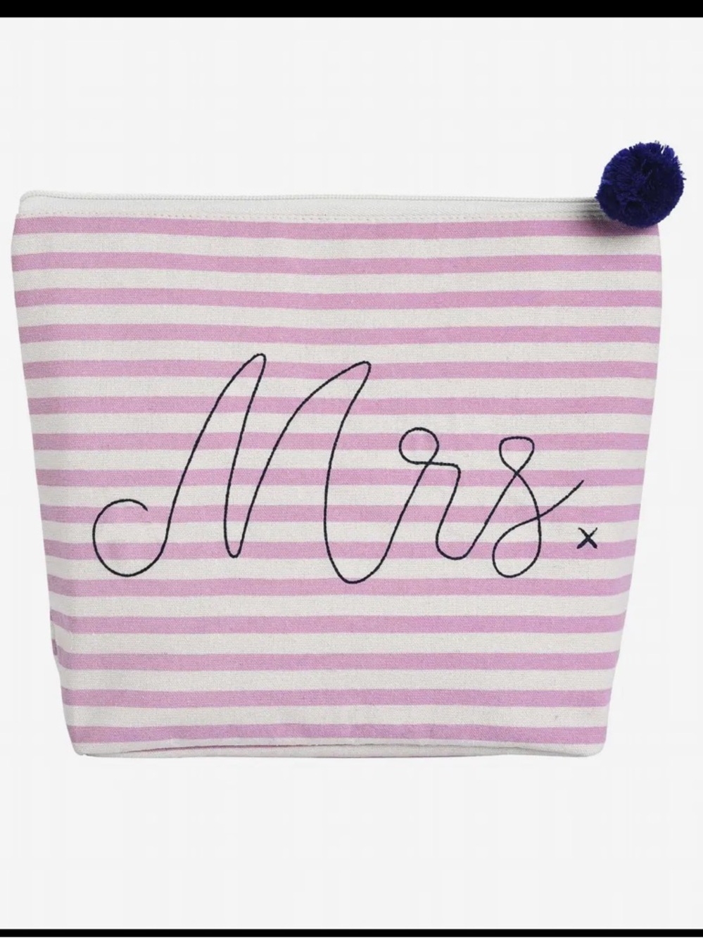 Striped 'Mrs' Cosmetic Pouch in Pink and White